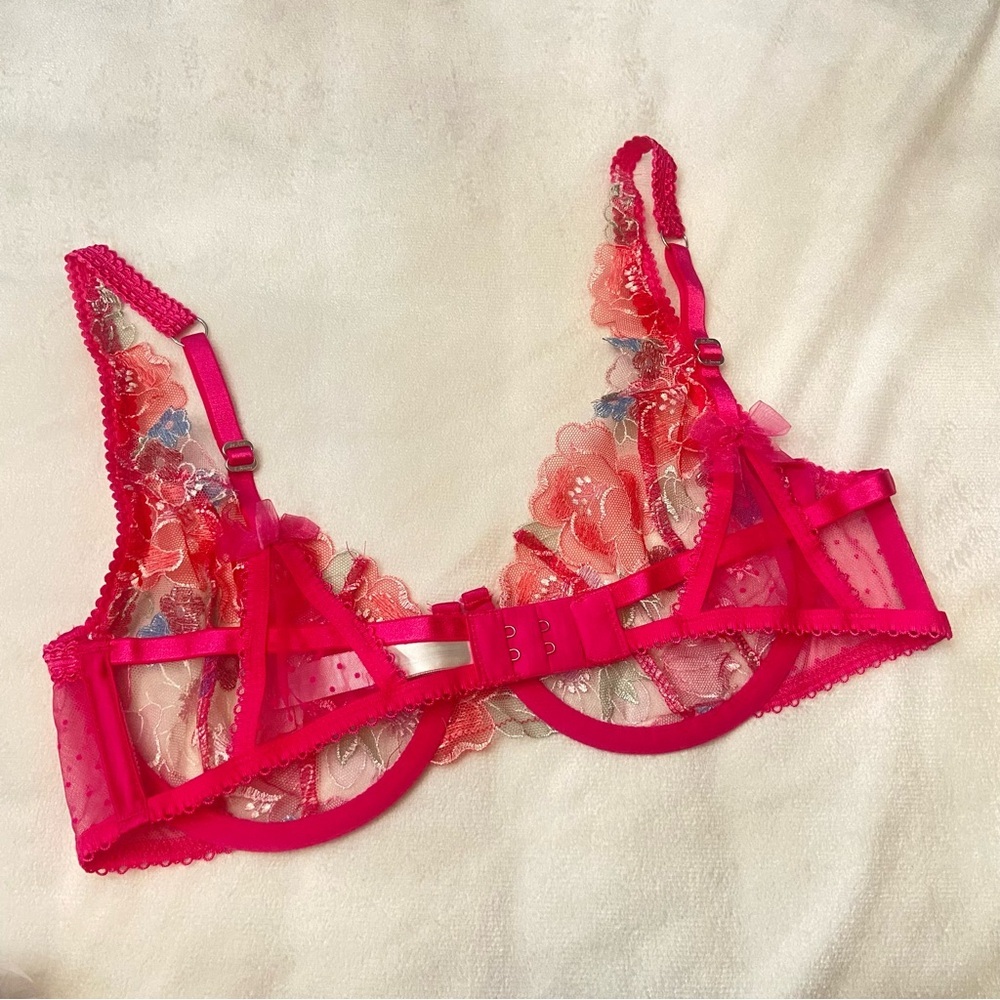 New! For Love and Lemons Luella flocked dot floral bra pink 3824 - Picture 5 of 11